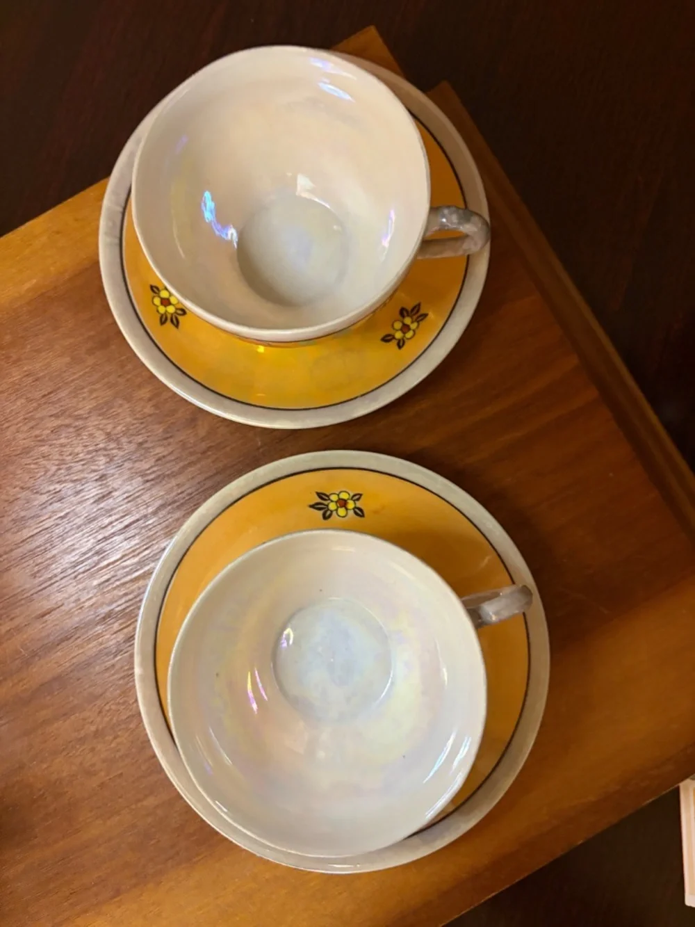 Vintage (1921-41) Japanese Lusterware Porcelain Sugar Bowl with 2 Cups & Saucers